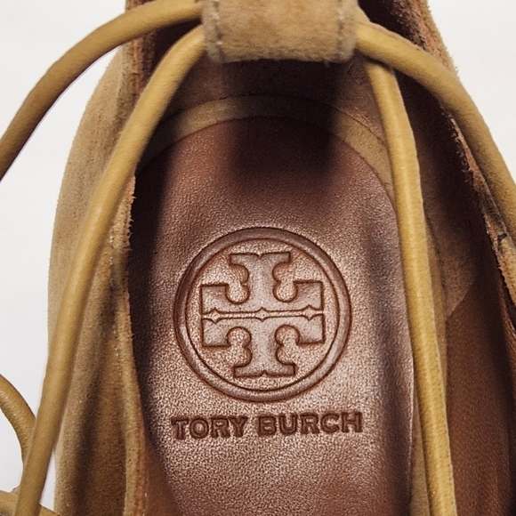 Tory Burch Raya Suede Lace Up Wedges Sandals - Picture 9 of 11